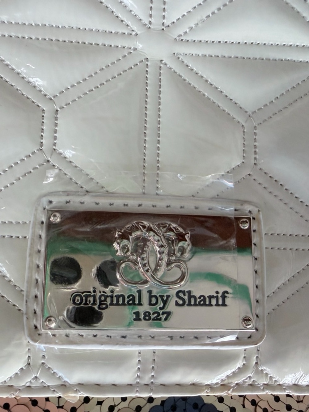 Sharif Sequin Chevron Tote in White, Blue & Gold - Picture 4 of 10